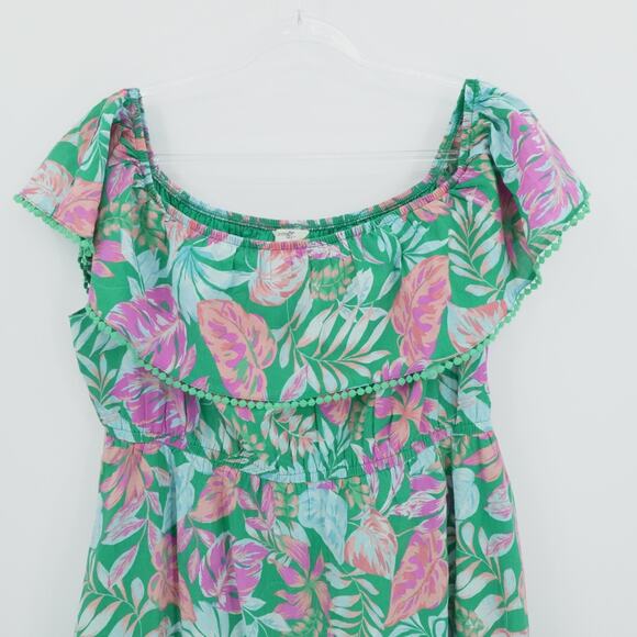 Tropical Ruffle Sundress 2X‎ Off Shoulder Floral Leafy Print Summer Resortwear - Picture 3 of 13